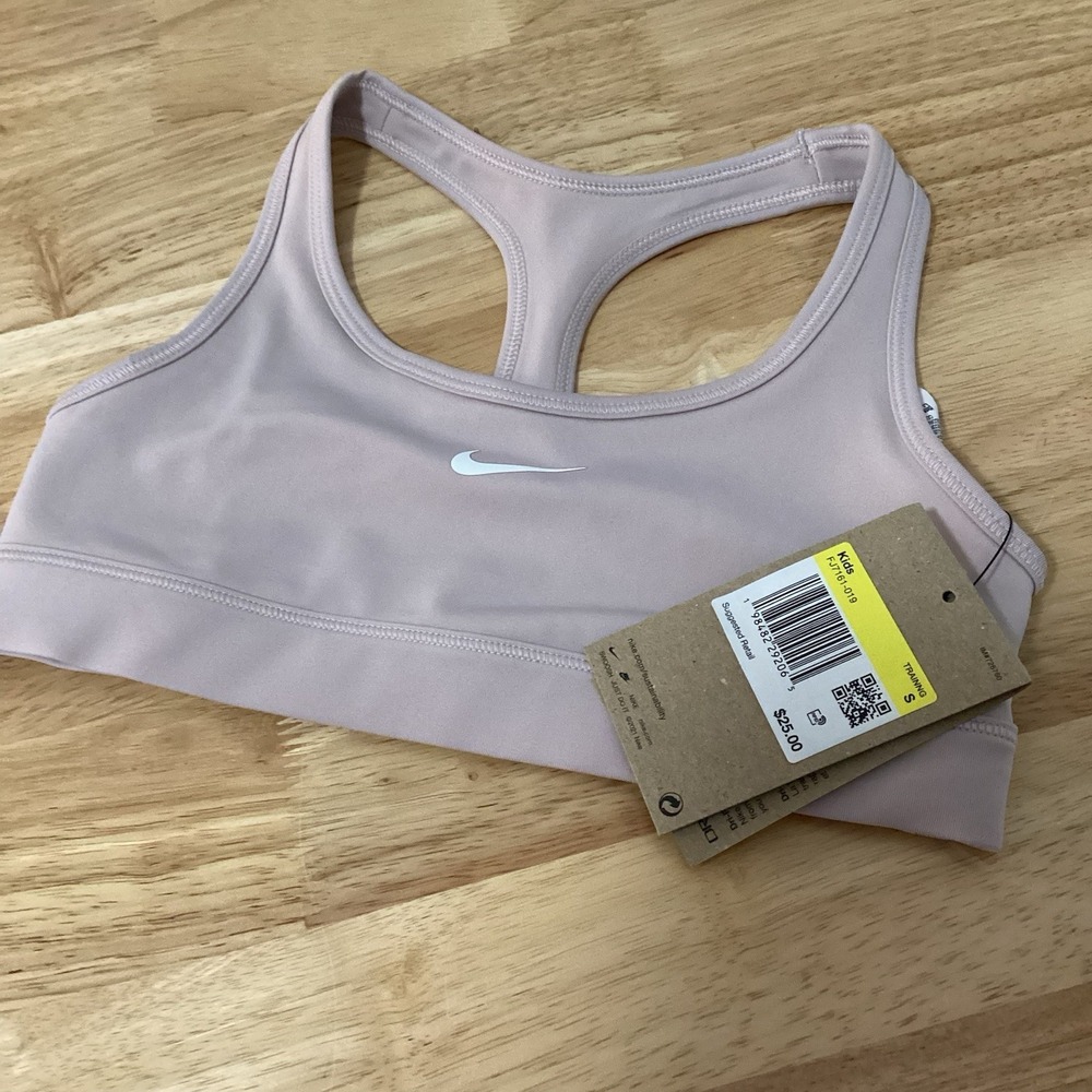 Girls Nike Pro Dri-Fit Swoosh Sports Bra small Platinum‎ Violet FJ7161-019